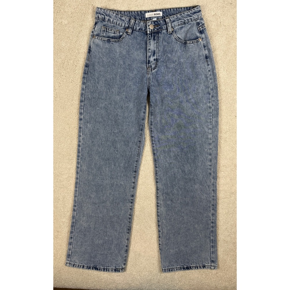 Love Soho High-Waisted Wide Leg Acid Wash Blue Jeans Women's Sz 7 (29x30) #1476